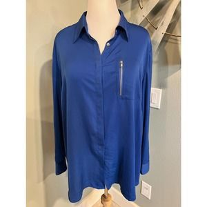 Ralph Lauren Blue Button Down Tunic with Gold Zipper Detail 3X